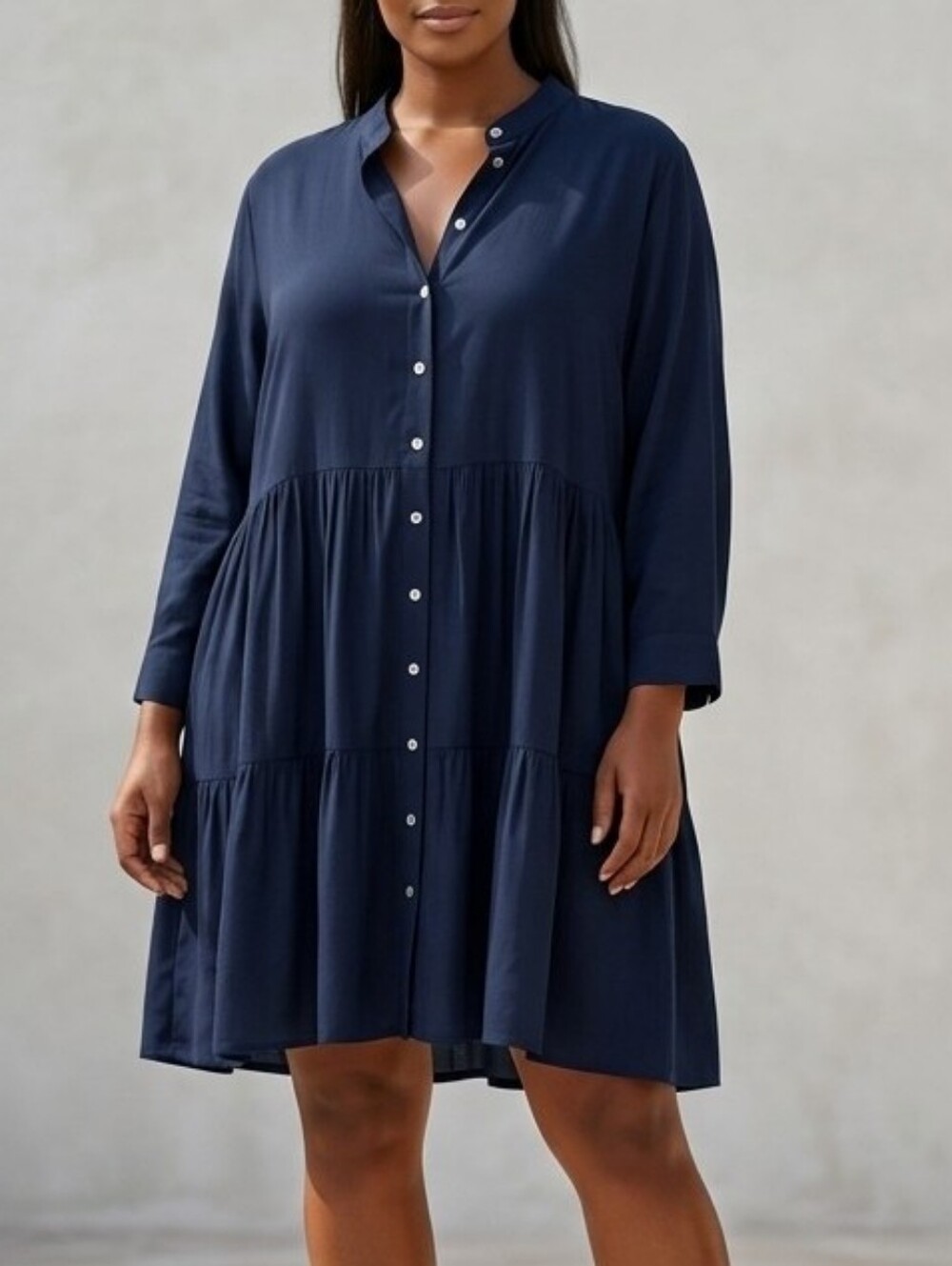 CIC Navy Button-Front Midi Dress Cotton Viscose